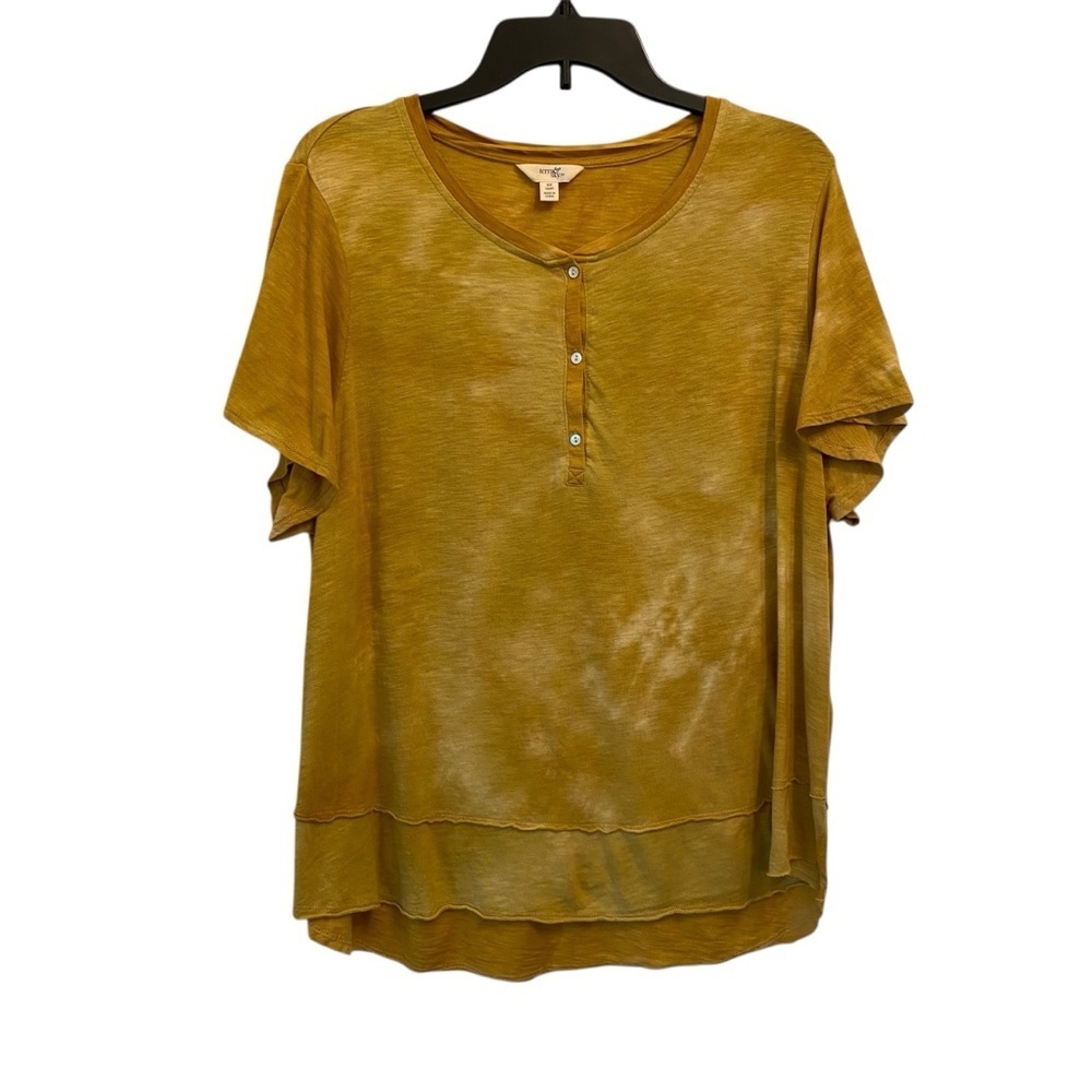 Terra & Sky Women's 0X (14W) Mustard Yellow Flutter sleeve Henley neckline tee